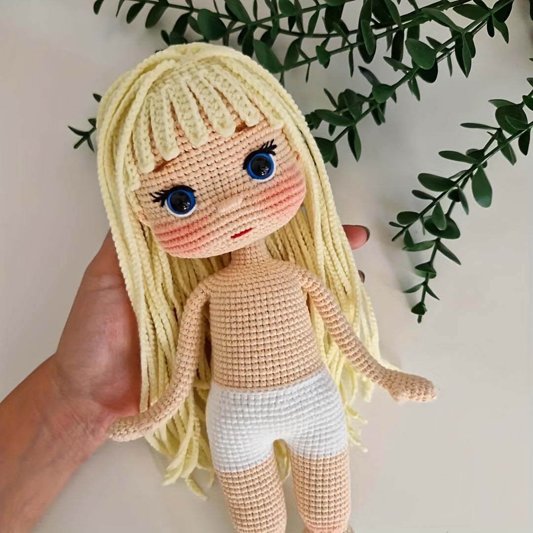1Pieces/Set,Amigurumi Adult Crochet Handcraft DIY-Beginner's Crochet Kit for Characters,Academy Style Yellow Long-Haired Girl,Includes everything needed for crochet,Paper English Basic Knitting Tutorial Manual,Detailed instructional videos suitable for be