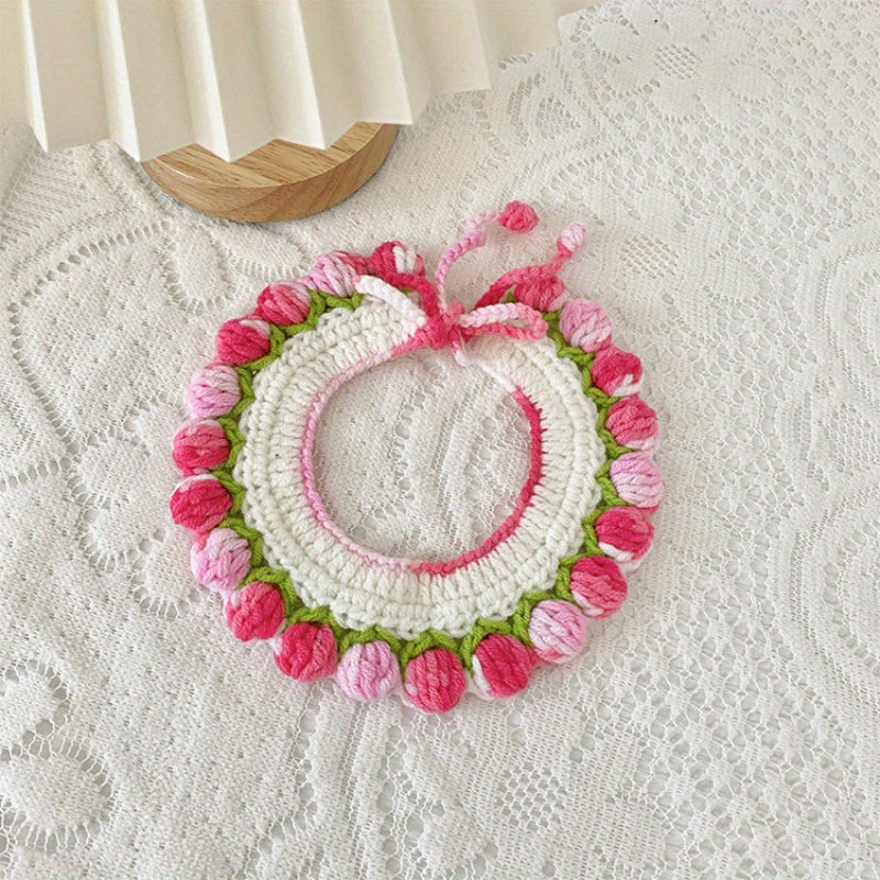 Cat and Dog Spring Summer Rose Scarf Cute Accessories Pet Drool Bib Dog Handmade Knitted Scarf Neck Warmer Bib Bow Tie
