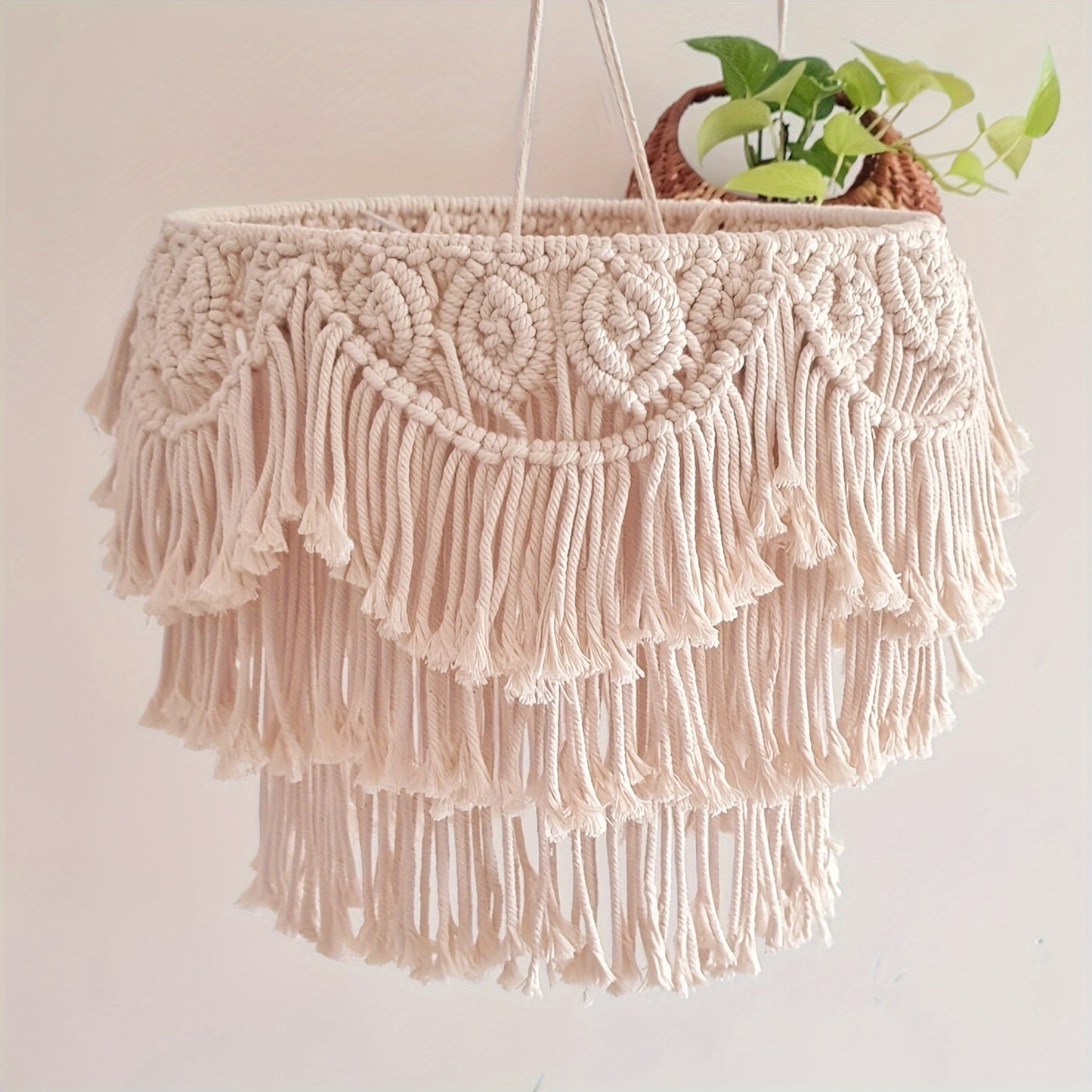 Handmade Bohemian Tassel Pendant Lampshade - Art Fabric Decorative Lighting,Exquisite Crochet Design,Easy to Install,No Battery Required,Multifunctional Home Decor,Wireless Lighting Accessories,Edge Curling Art Decoration