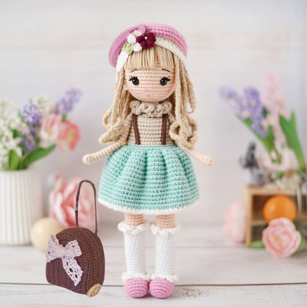 1Princess Beginner Crochet Kit,Crochet Kit for Adults,With Step-by-Step Textual Tutorial,Luggage Girl DIY Woven Kit,Cute and Fun Spring Summer Home Decor Ornaments,Birthday Valentine's Day Holiday Gifts