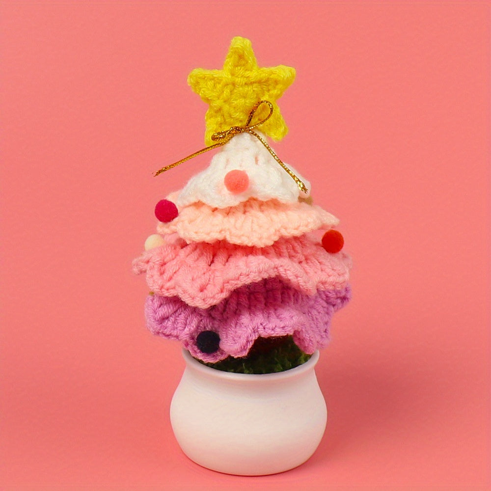 Hand Woven Christmas Tree Potted Plant Tabletop Decoration - Celebration,No Electricity Required。