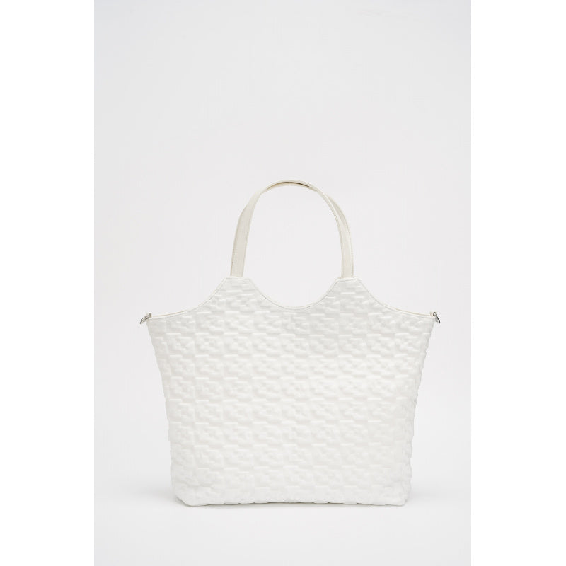 Two-tone Tote Bag2025New Large Capacity Casual Waterproof Tote Bag for Women in Cream White with Textured Pattern/Obsidian Black Coarse Flower Commuter Shopping Bag