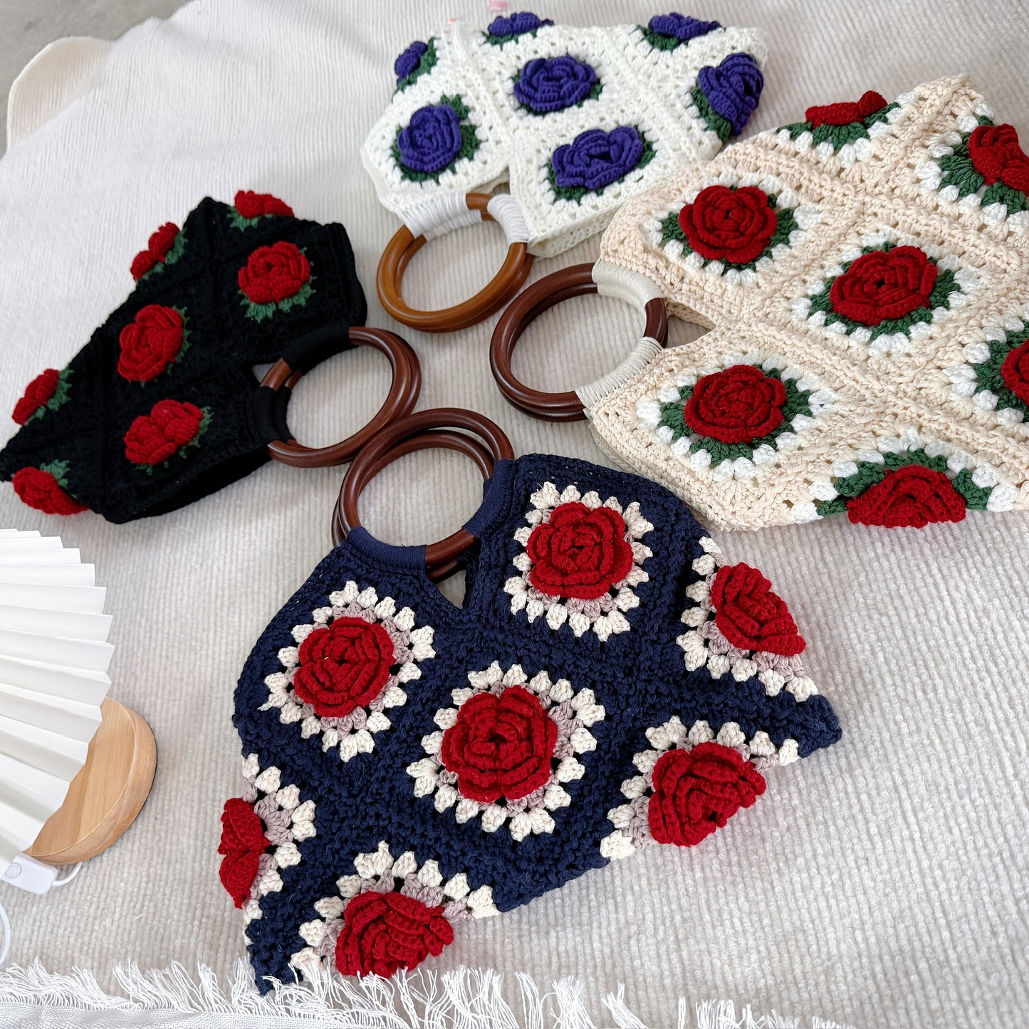 Finished Handmade Crochet Bag High-end Vintage Bag Tote Bag Evening Bag 3D Floral Bag
