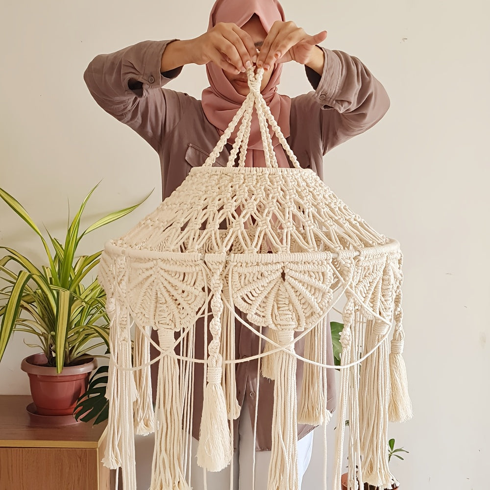 1Pieces Large Handwoven Macrame Tassel Hanging Decorative Lampshade Can be used as a bed canopy Bohemian Style Hanging Pendant Light Decorative Lampshade - Does not include lights