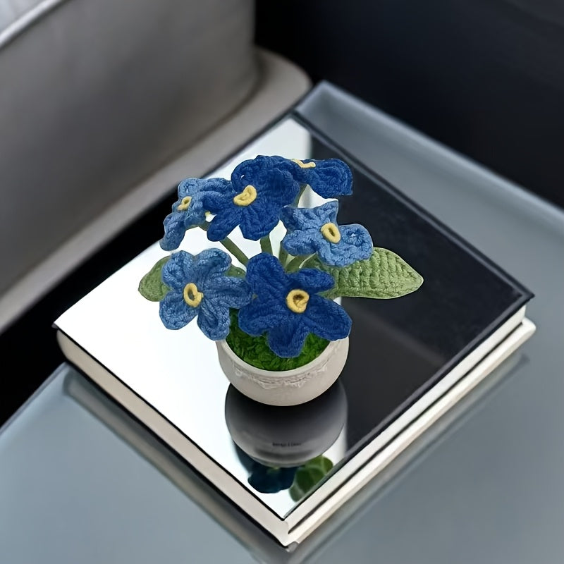 Forget-me-not Crochet Potted Plant - Handmade Floral Yarn Desk Home Decoration(Mini Bohemian Style Gift)
