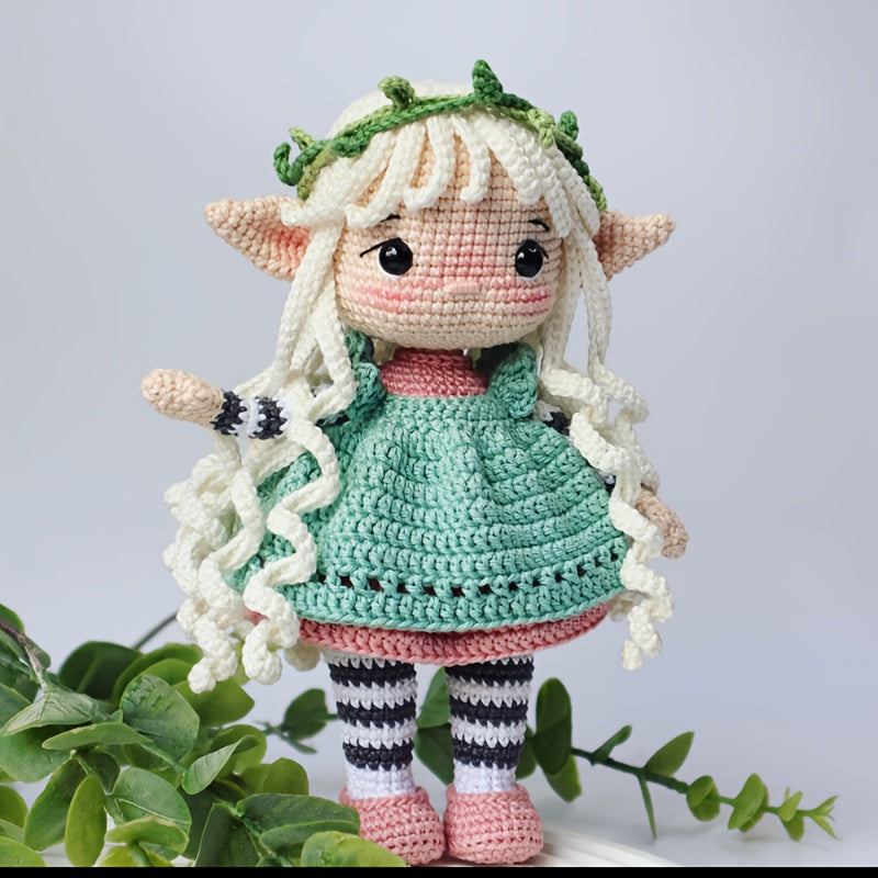 White Hair Fairy Girl Crochet Kit,Suitable for beginners,Crochet Kit for Adults,With Step-by-Step Text Tutorial,Girl wearing a dress,Adult DIY Handicrafts,Cute and Humorous Home Decorations,Birthday Valentine's Day Holiday Gifts