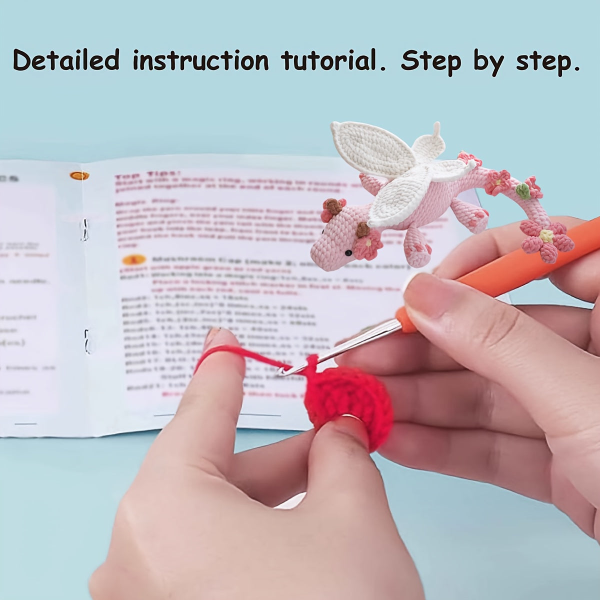 A set of pink flying dragons DIY Crochet Hook Set,Suitable for Beginners、Handicraft Enthusiast,Crochet Kit for Adults,DIY Adult Crafts,Birthday Valentine's Day Holiday Gifts,Cute and Fun Home Decor Ornaments-Non-Finished Product