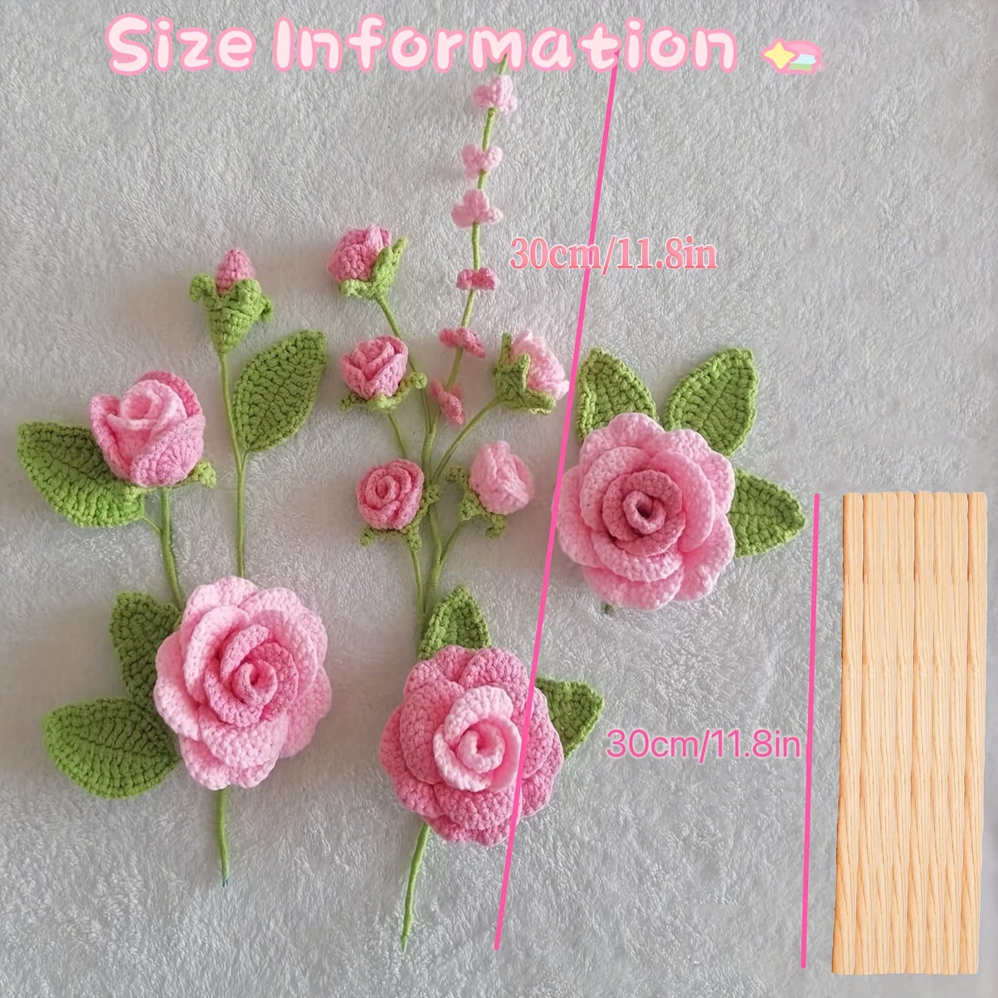 1Bohemian Crochet Flower Decorative Wall Hanging Set,DIY Interesting Spring Pink Floral Home Decor,Knitted Rose Artificial Flower Wall Hanging Decoration,Gift for Family、Friends、A housewarming gift for a colleague's new home