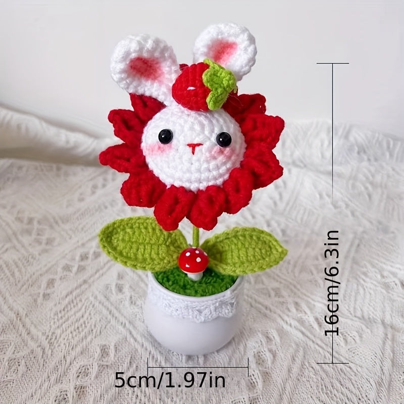 Handmade Crochet Rabbit Flower Pot - Charming home decor,Perfect choice for Valentine's Day and Mother's Day,An ideal gift for friends and besties