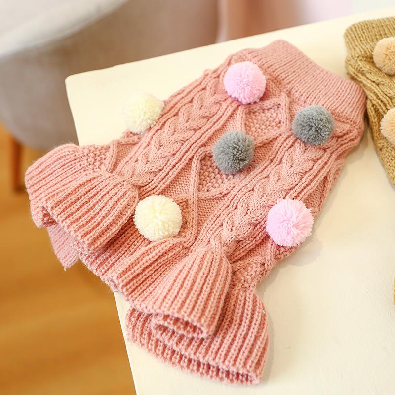 Puppy Pet Clothes Autumn Winter Knitted Warm Sweater Teddy Bichon Small Dog Pullover Yarn Dress-Pleated Wool Dress
