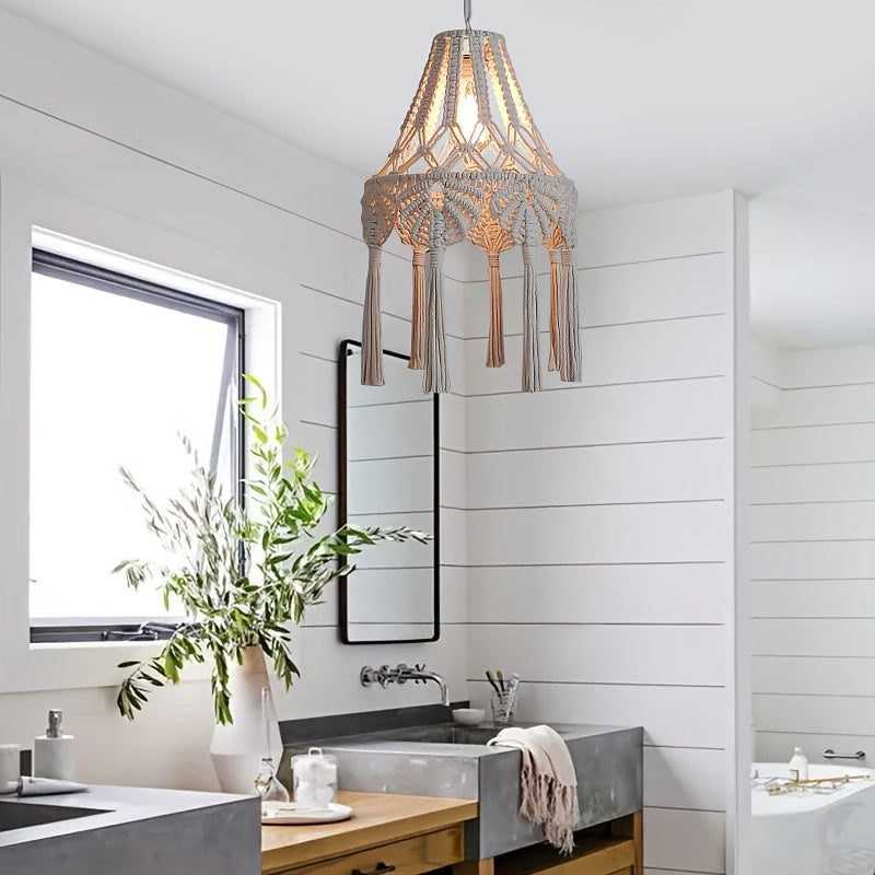 1Pieces Macrame Lampshade Bohemian Style Hanging Pendant Light Decorative Lampshade Hand Woven Pendant Light Decorative Tassel Lamp Shade - without Lights