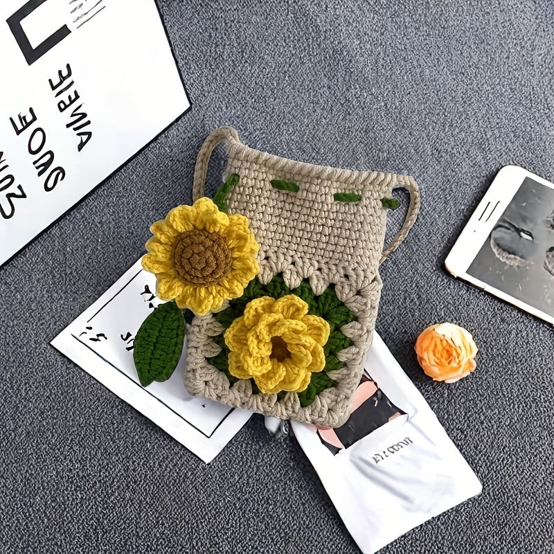 1 Beginner Crochet Kit Set,Suitable for Sunflower Phone Bag,Suitable for Beginners,Including English teaching videos、Crochet Kit for Adults