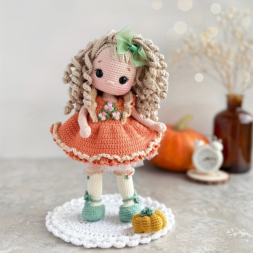 1 Beginner Princess Crochet Kit,Crochet Kit for Adults Beginners with Step-by-Step Text Tutorial,Pumpkin Girl DIY Knitting Kit,Cute and Fun Home Decor Ornaments,Birthday Valentine's Day Holiday Gifts