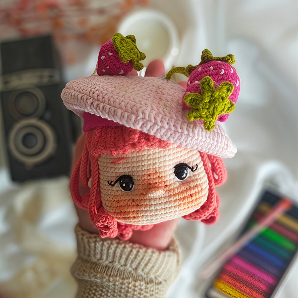 1Princess Beginner Crochet Kit,Crochet Kit for Adults,With Step-by-Step Textual Tutorial,Strawberry Hat Girl DIY Woven Kit,Cute and Fun Spring Summer Home Decor Ornaments,Birthday Valentine's Day Holiday Gifts