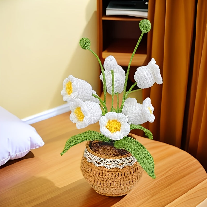 Handmade Crochet Finished Lily of the Valley Potted Plant Home Office Decorations and Arrangements