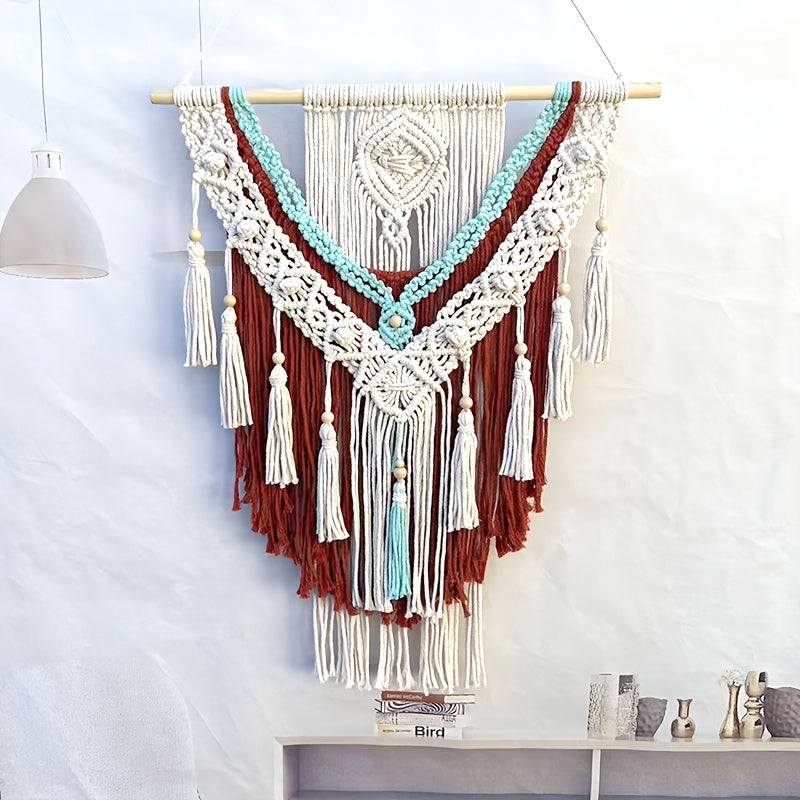 Handmade Geometric Pattern Tapestry - Bright Orange-Green Tassel Decoration Paired with White Accents,bohemian Style Home Office and Living Room Art,No Electricity Required Indoor Wall Decoration,Unique Gift Ideas