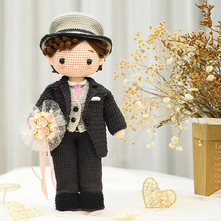 Beginner Crochet Kit for Adults - DIY Newlywed Couple Pattern Yarn Set with Step-by-Step Video Tutorials, Romantic Wedding Figurine, Ideal for Home Decor and Gifts, Beginner Crochet Projects|Decorative Item|Knitted Texture, Crochet Kit for Beginners, Wedd