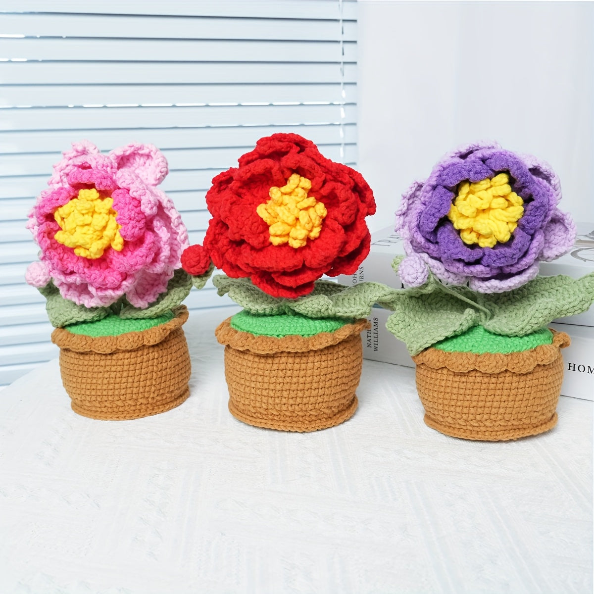 1Handwoven Peony Potted Plant,Cozy Home Decor,Wedding Favor Gifts,Suitable for Office、Living Room、Bedroom - Gift for Wife、Mother、A thoughtful gift for my girlfriend(Birthday、Christmas、Thanksgiving Day、Valentine's Day)