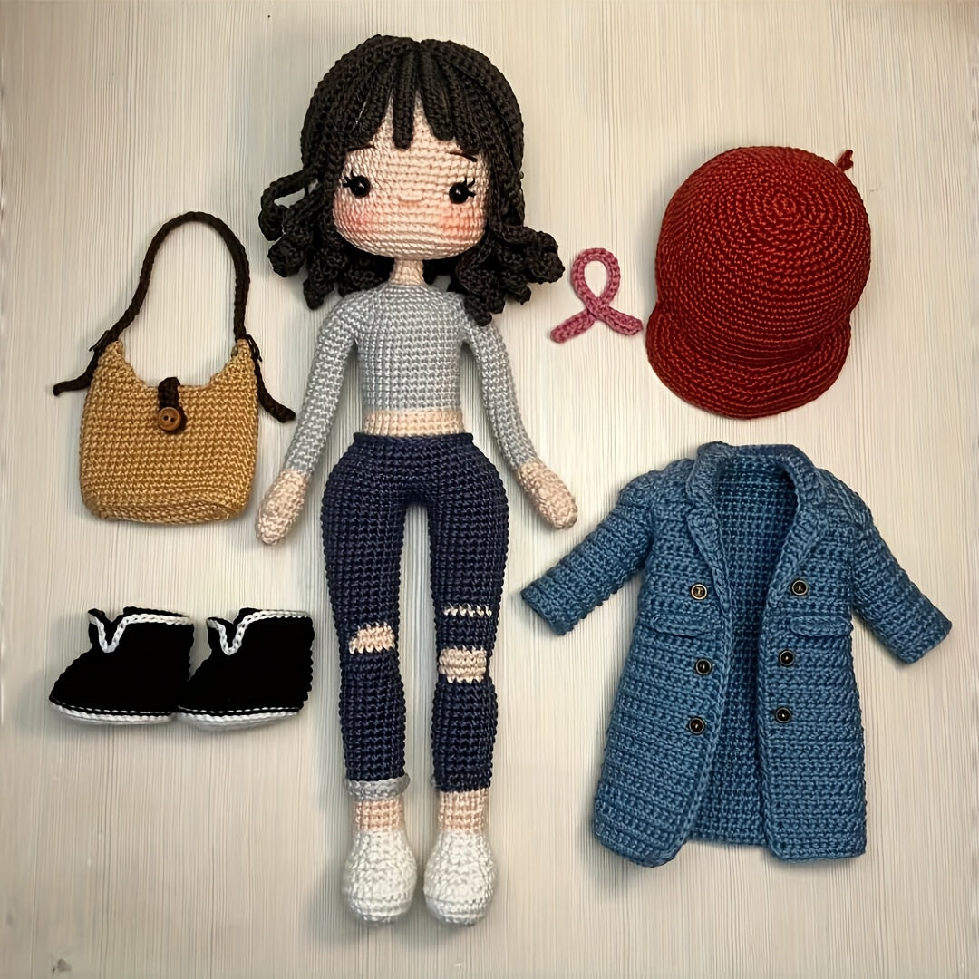 1pc/set, crochet material pack suitable for beginners, windbreaker coat girl, cool girl knitting kit with step-by-step video tutorials, a DIY knitting kit, cute and interesting spring and summer home decoration items, suitable for schoolbag pendants, indo