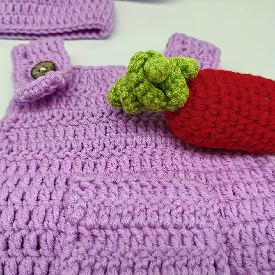 Crochet Carrot Bunny3Set of Cute Fleece-Lined Suspender Pants for Newborns