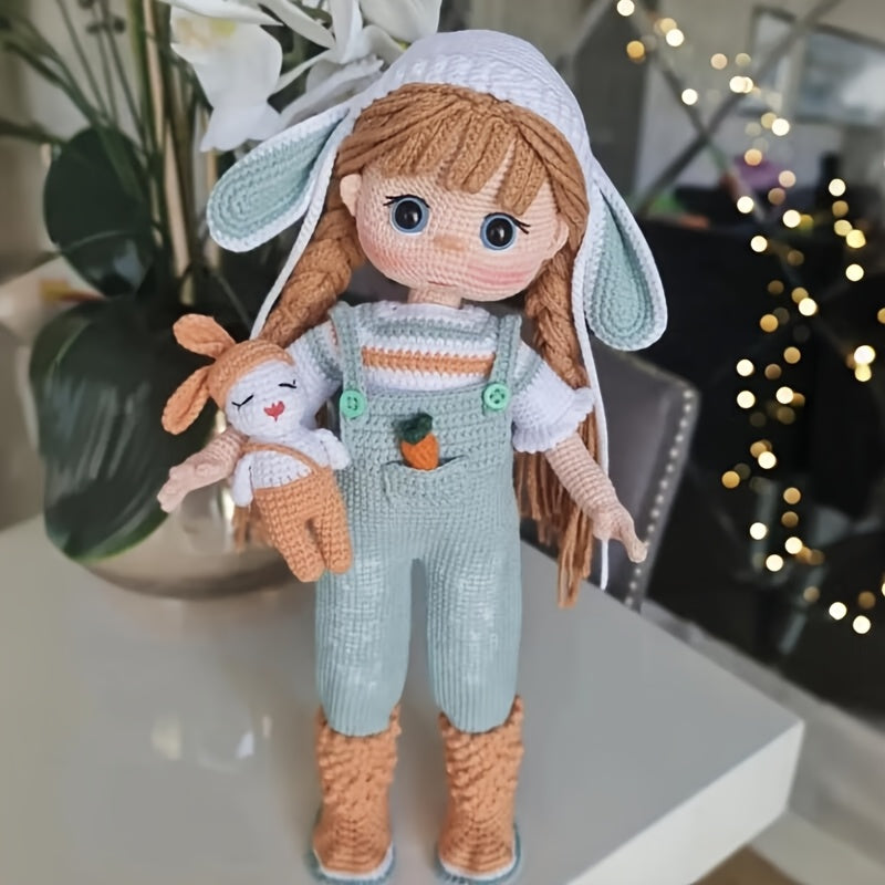 1Cute Big-Eyed Bunny Hat Girl Crochet Kit,Can be given to girls freely DIY Outfit Coordination,Funny Crochet Kit for Adults,Easy-to-follow video tutorials,Suitable for experienced crochet adults,DIY Handicraft Decorations,Cute home decorations,Perfect bir