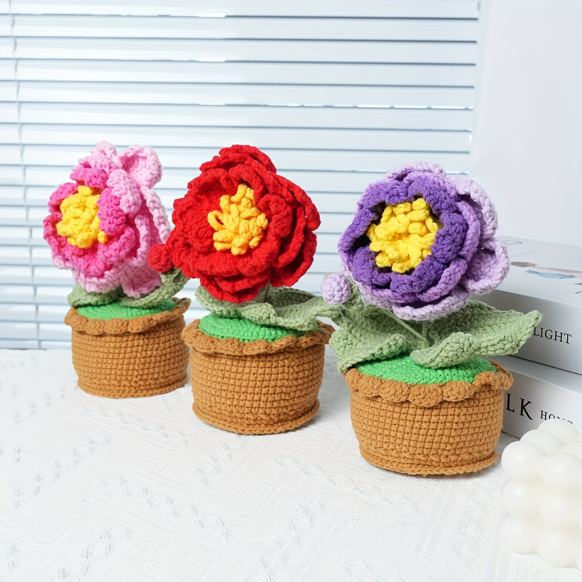 1Handwoven Peony Potted Plant,Cozy Home Decor,Wedding Favor Gifts,Suitable for Office、Living Room、Bedroom - Gift for Wife、Mother、A thoughtful gift for my girlfriend(Birthday、Christmas、Thanksgiving Day、Valentine's Day)