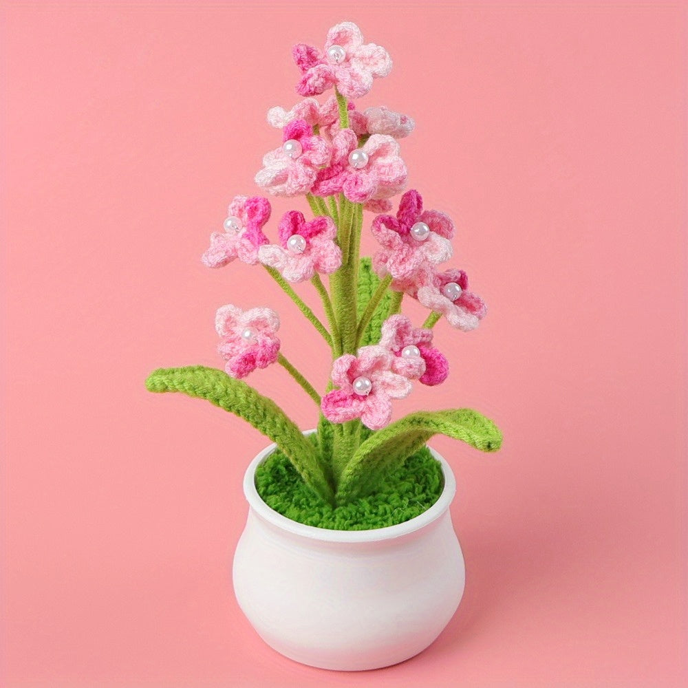 Handmade Crochet Forget-Me-Not Potted Plant、Fabric Starry Sky Artificial Flowers、Reunion Decoration、No Power Or Battery Required,Christmas、Birthday、Ideal choice for party gifts