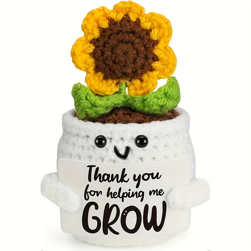 Handmade Crochet Sunflower Doll with Inspirational Card - Fabric Positivity Gift for Coworker, Friend, Teacher, Sister, Mom - Christmas, Birthday, Thank You Present for Women & Men - Home Decor No Electricity Needed, Crochet Doll