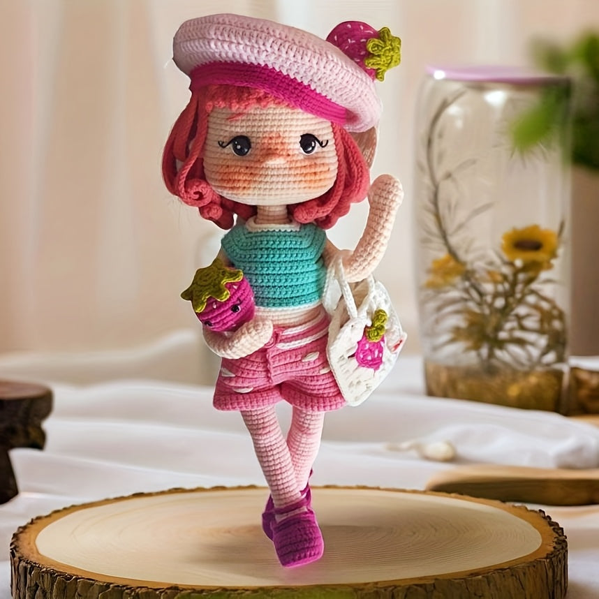 1Princess Beginner Crochet Kit,Crochet Kit for Adults,With Step-by-Step Textual Tutorial,Strawberry Hat Girl DIY Woven Kit,Cute and Fun Spring Summer Home Decor Ornaments,Birthday Valentine's Day Holiday Gifts