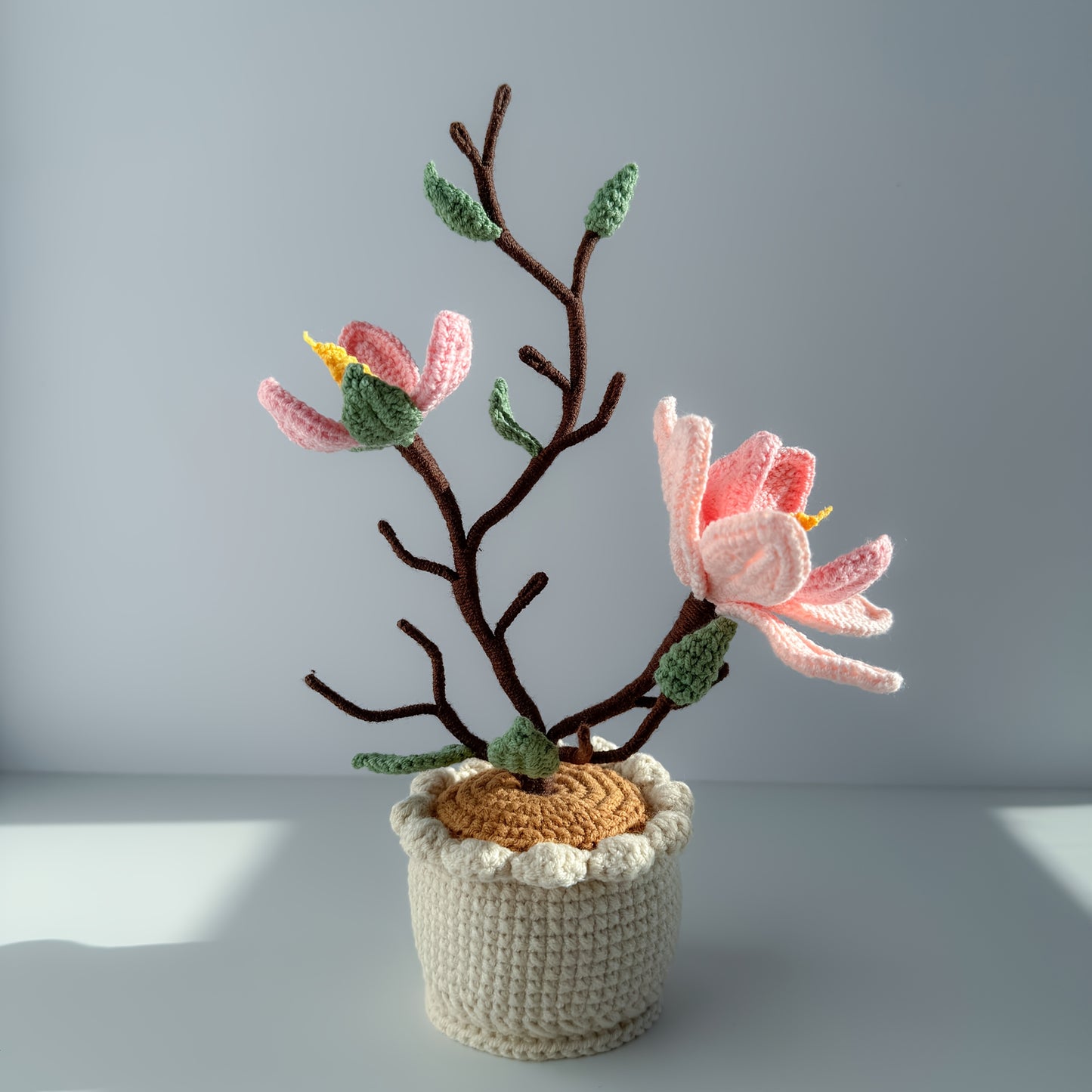 Handmade Crochet Magnolia Flower Pot Plant