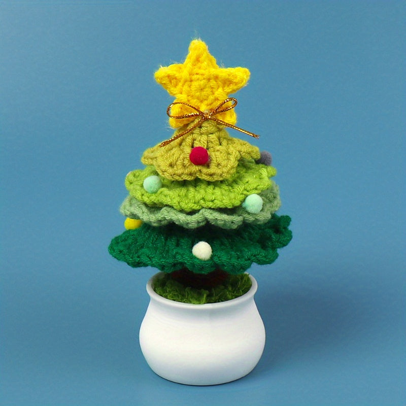 Hand Woven Christmas Tree Potted Plant Tabletop Decoration - Celebration,No Electricity Required。