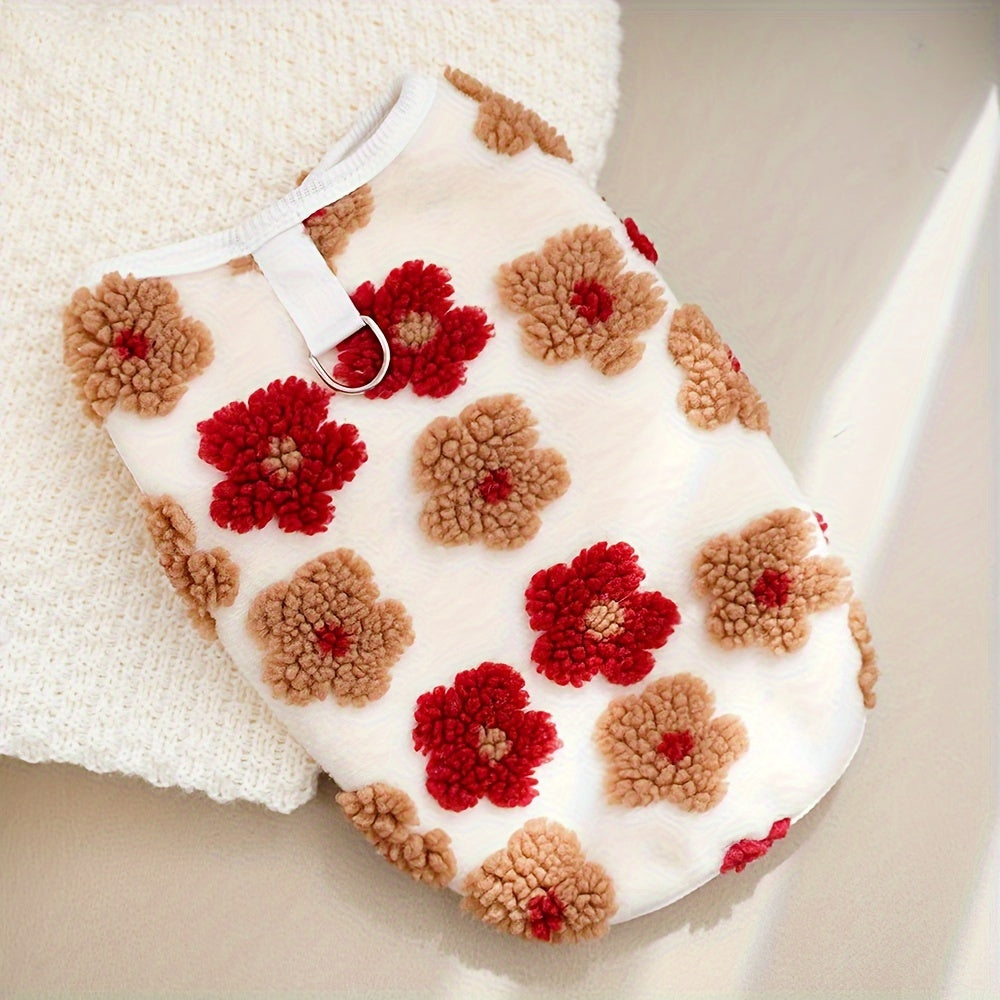 plaid Floral Fuzzy Double Layer Pet Vest,Suitable for Small to Extra Small Size Dogs and Cats - Keep Warm、Non-waterproof Autumn and Winter Clothing,With snap button,green/purple、Blue/Pink、Brown/Orange Optional,Pet Winter Clothing|Fashion Pet Clothing|Snap