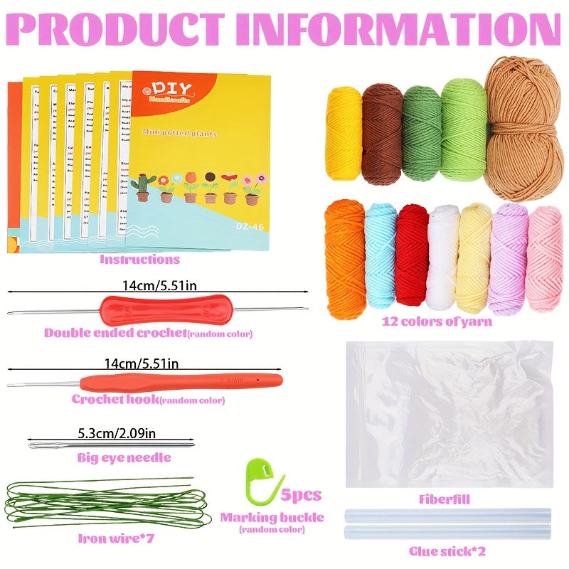 Beginner Crochet Kit,Flower Crochet Starter Kit,Home Decoration Yarn Kit with Step-by-Step Instructions and Video Tutorials