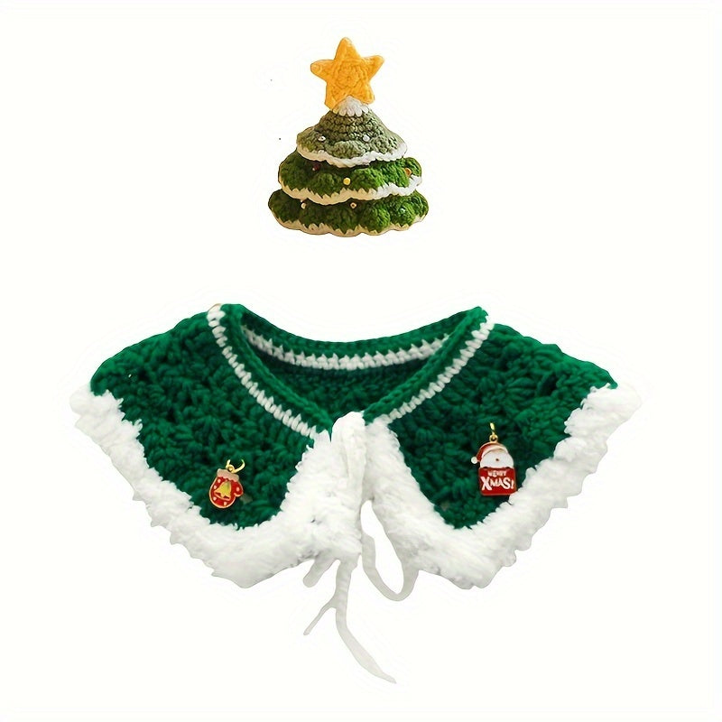 2 Christmas Handwoven Shawl and Hat Set,Suitable for all pets,Cotton,Suitable for all breeds,Cat Necklace Accessories,Holiday Pet Decorations