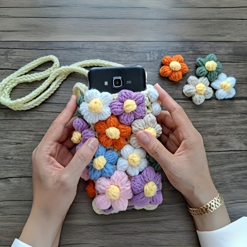 1 Beginner Crochet Kit for Making a Flower Phone Bag,Including English teaching videos、Crochet Kit for Adults