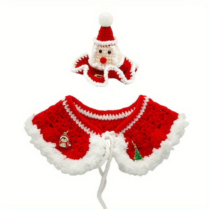 2 Christmas Handwoven Shawl and Hat Set,Suitable for all pets,Cotton,Suitable for all breeds,Cat Necklace Accessories,Holiday Pet Decorations