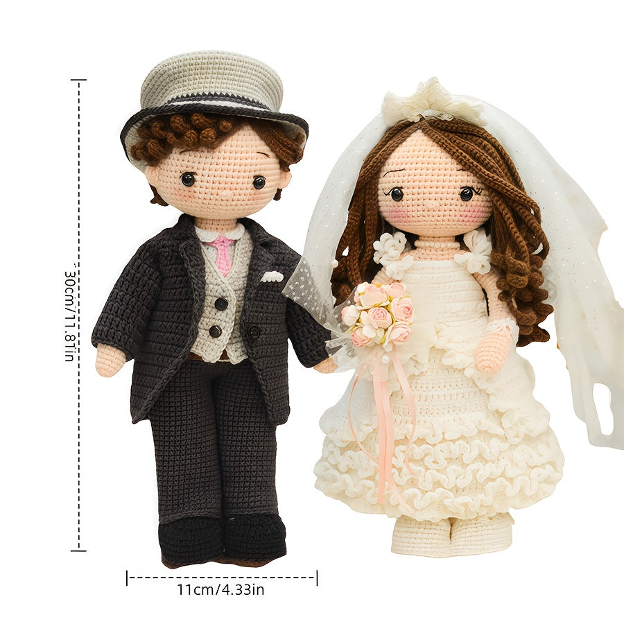 Beginner Crochet Kit for Adults - DIY Newlywed Couple Pattern Yarn Set with Step-by-Step Video Tutorials, Romantic Wedding Figurine, Ideal for Home Decor and Gifts, Beginner Crochet Projects|Decorative Item|Knitted Texture, Crochet Kit for Beginners, Wedd