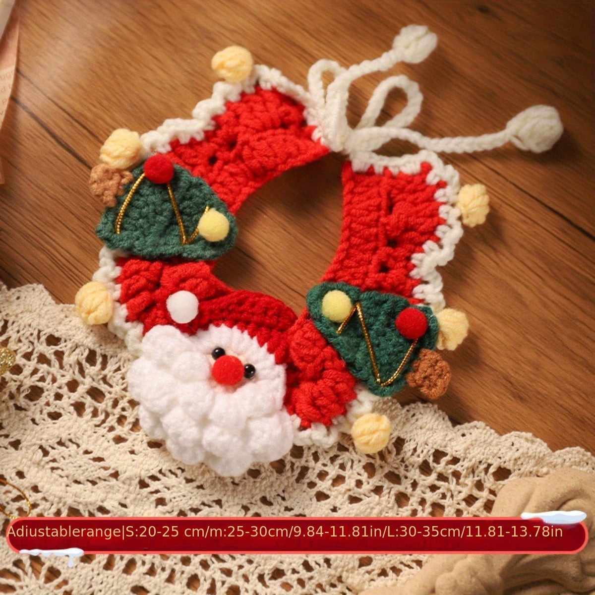 Christmas Cat Scarf,Knitted Pet Collar,Holiday Cat Hat,Medium-sized dog,Cotton Fabric,Seasonal Winter Pet Accessories,With Rope Closure System