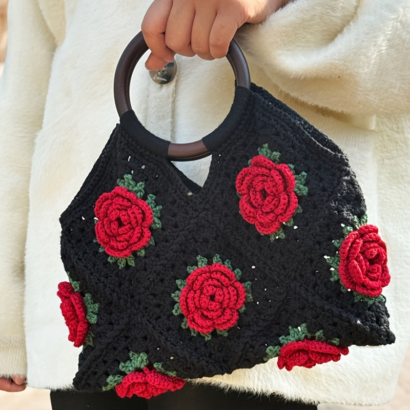 Finished Handmade Crochet Bag High-end Vintage Bag Tote Bag Evening Bag 3D Floral Bag