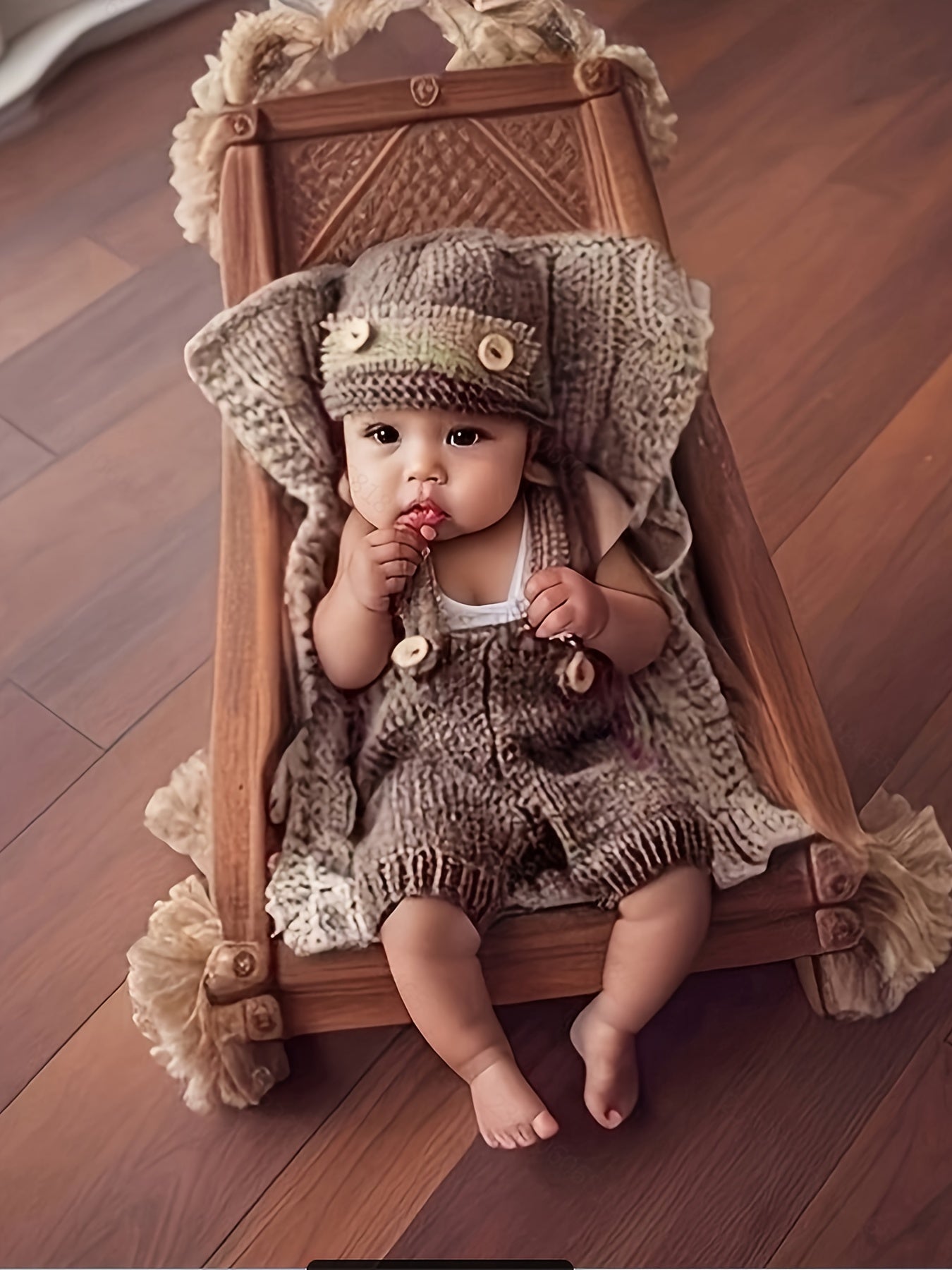 Newborn Baby Boy Cute Crochet Photo Props Button Hat Pants Overalls Clothes Knitted Photography Props Outfit