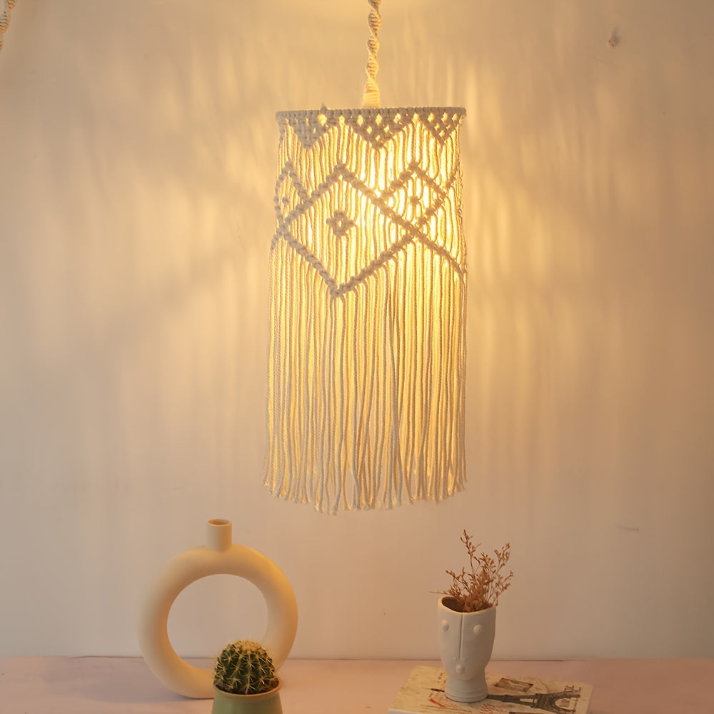 1Bohemian Art Decor Handwoven Tassel Hanging Lampshade,Decorative Pendant Lampshade - Cloth,No need to control,No Power Or Battery Required(Lamps not included)