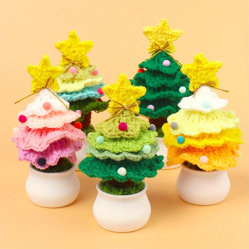 Hand Woven Christmas Tree Potted Plant Tabletop Decoration - Celebration,No Electricity Required。