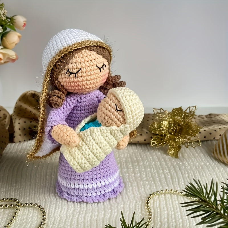Knitting Beginner Kit DIY Small Christmas Set,Mixed Color,Cloth,Easy to Follow Specification,Handmade,With Jesus,Maria,Sheep,Suitable for winter birthdays,Thanksgiving Day,Christmas,Easter Gift,Handicraft Supplies