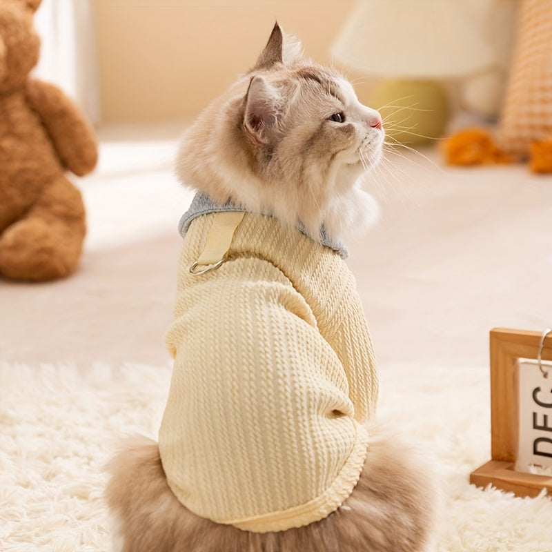 1An elegant cat-patterned cardigan>Spring and Autumn Thin Cardigan Blue Cat Kitten Hairless Cat Pet Dog Clothes>All-Season Traction Cat and Dog Clothes>Color Block Base Shirt