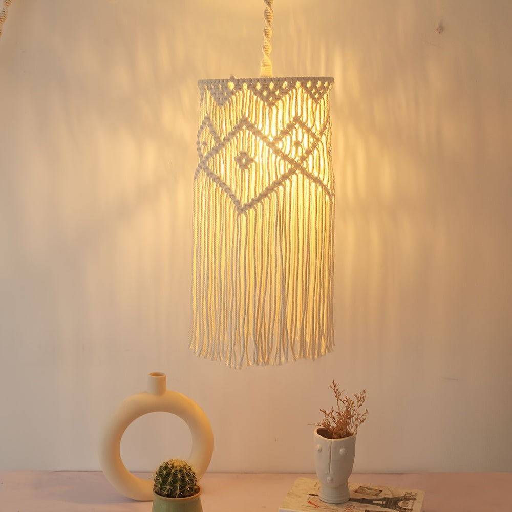 1Bohemian Art Decor Handwoven Tassel Hanging Lampshade,Decorative Pendant Lampshade - Cloth,No need to control,No Power Or Battery Required(Lamps not included)