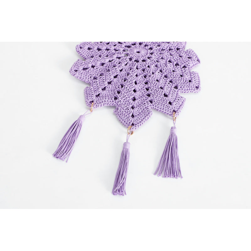 Handmade Crocheted Snowflake Hollow Crossbody Bag Pearl Tassel Leather Shoulder Strap Ethnic Style Retro Shoulder Bag