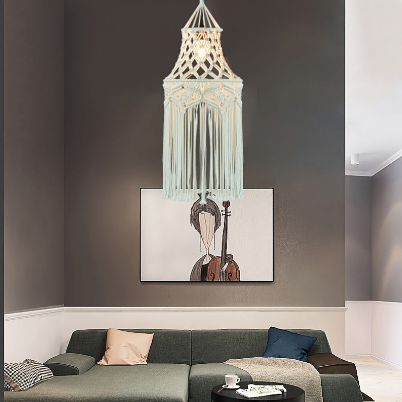 1Bohemian Style Handwoven Geometric Pattern Lampshade - Rectangular Fabric Lampshade with Tassel Trim,Suitable for Living Room、Bedroom、Office Art Decoration(Does not include lamp body),Cozy Room Decoration,Craftsmanship