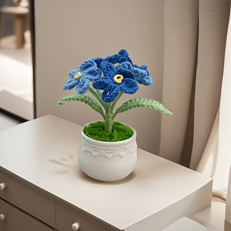 Forget-me-not Crochet Potted Plant - Handmade Floral Yarn Desk Home Decoration(Mini Bohemian Style Gift)