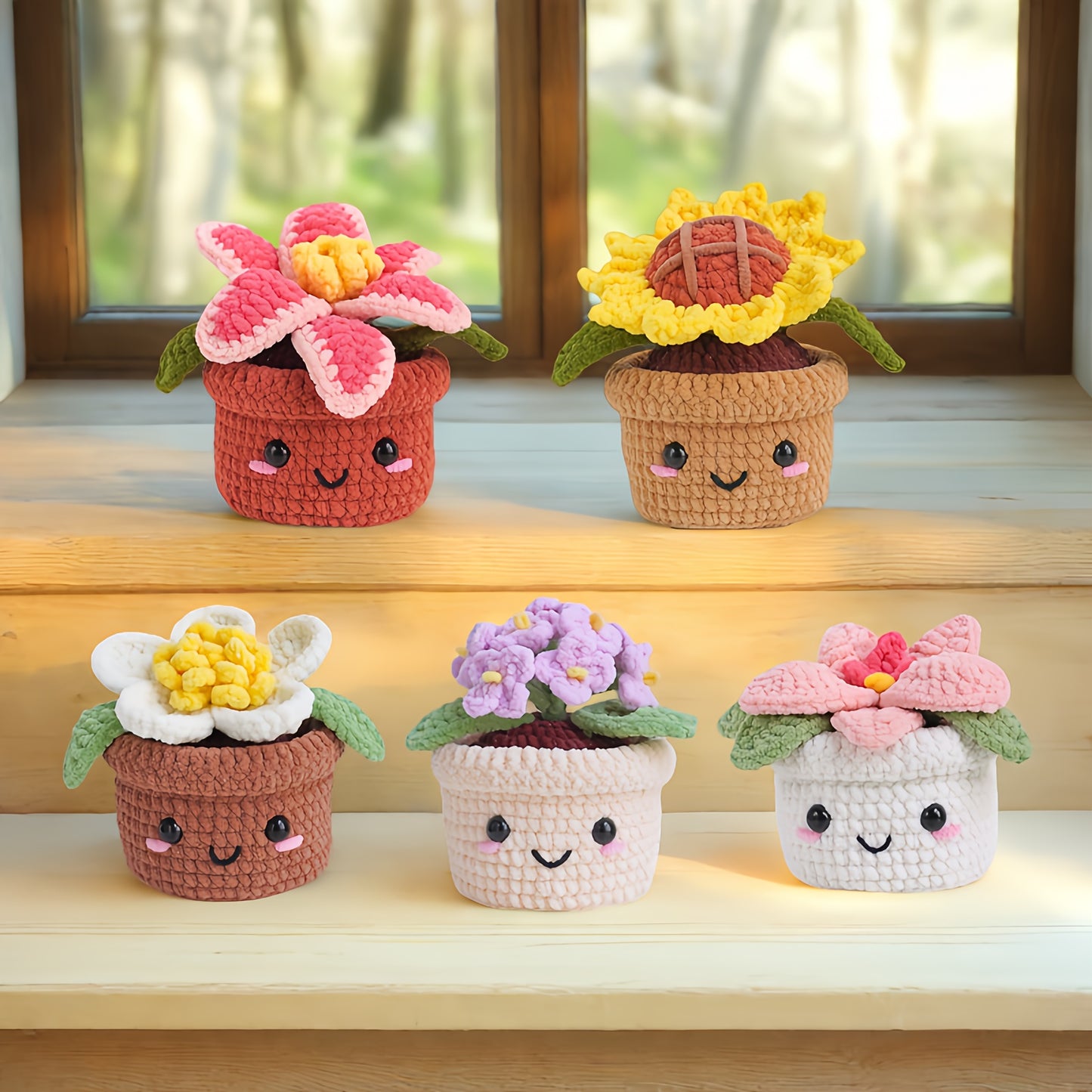 1Crochet Kit for Beginners with Potted Plants,Crochet Kit for Adults,With Step-by-Step Textual Tutorial,Floral Sunflower DIY Adult Crafts,Birthday Valentine's Day Holiday Gifts,Cute and Fun Modern Home Decor Ornaments