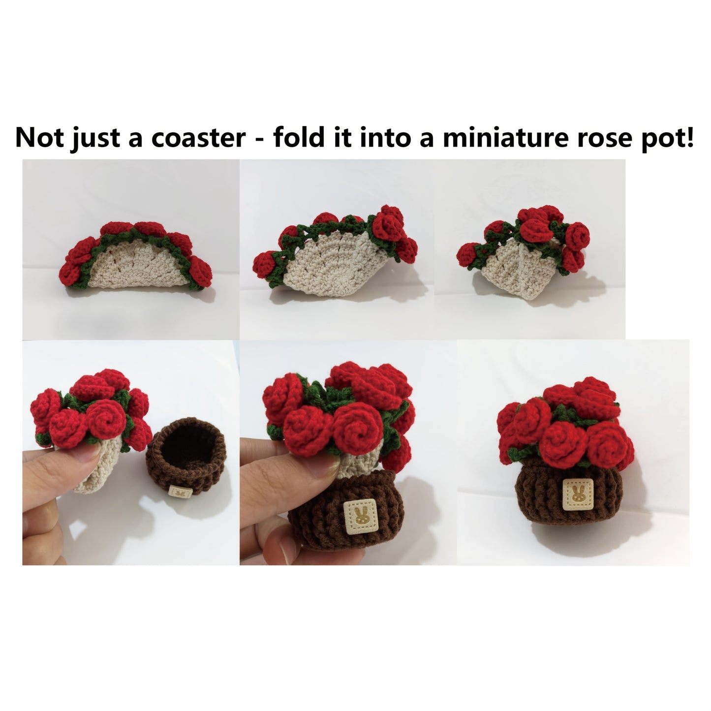 1Set of Pure Handmade Crocheted Rose Coasters Foldable2Combination1Coaster|Instantly Transform into Mini Rose Potted Plant|Home/Desk/Party Decoration Essential|Christmas/Wedding/Birthday Creative Gifts|Reusable|A must-have for desktop decoration|Add a sen